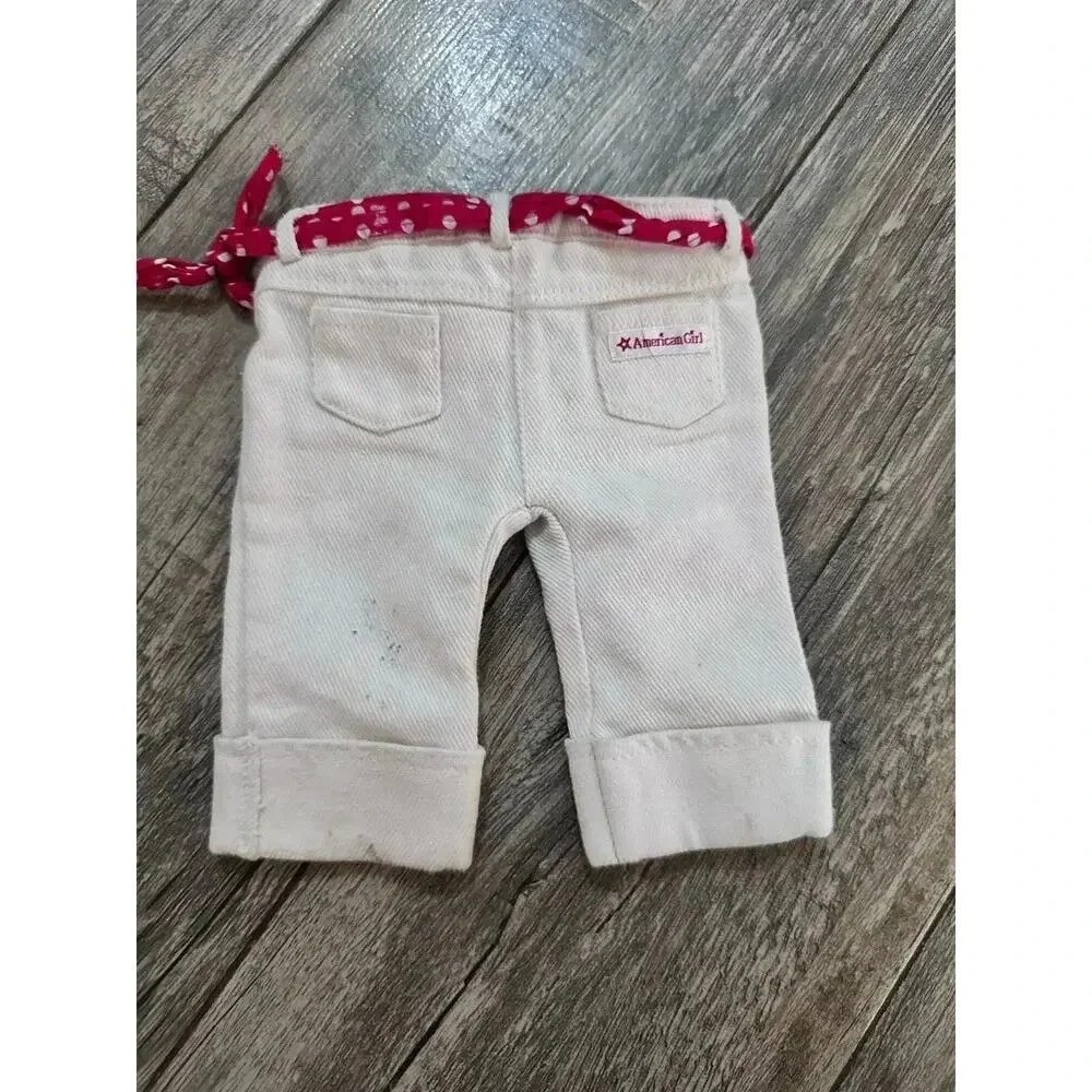 American Girl White Belted Waist Straight Leg Cropped Jeans